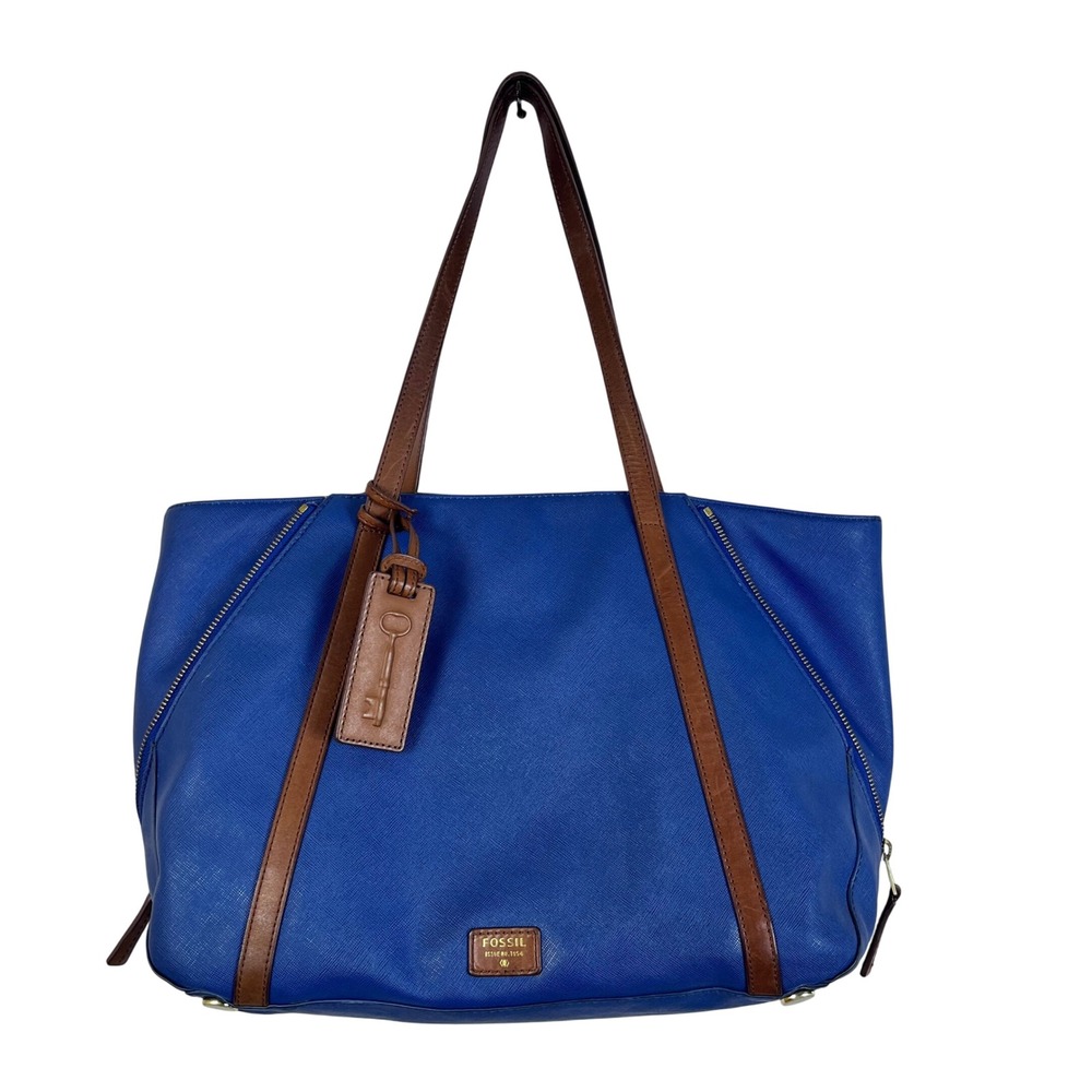 Fossil Blue Convertible Shoulder Tote‎ Bag Purse Bag Charm Work Everyday(T669)